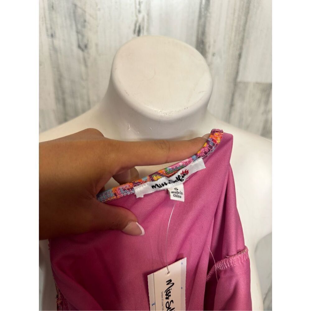 Pink Multicolor Lace-Up Ruched Crop Top - Picture 4 of 6